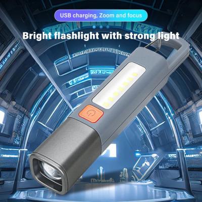 Smiling Shark SD1023 LED Torch Light XPE Super Bright Flashlight with Hook Camping Light USB Rechargeable Zoomable Water