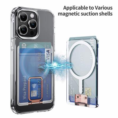 For Magsafe Wallet Magnetic Transparent Case For iPhone 15 Pro Max 14 13 12 Strong Adsorption Magnet Fold Stand Slot Card Holder