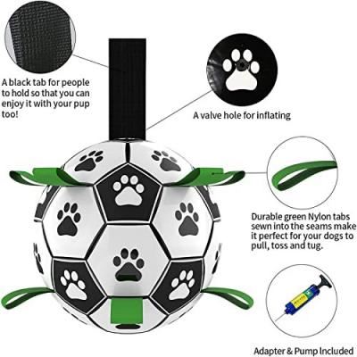 Dog Toys Soccer Ball with Straps, Interactive Dog Toys for Tug of War, Puppy Birthday Gifts, Dog Tug Toy, Dog Water Toy, Durable Dog Balls World Cup for Small & Medium Dogs